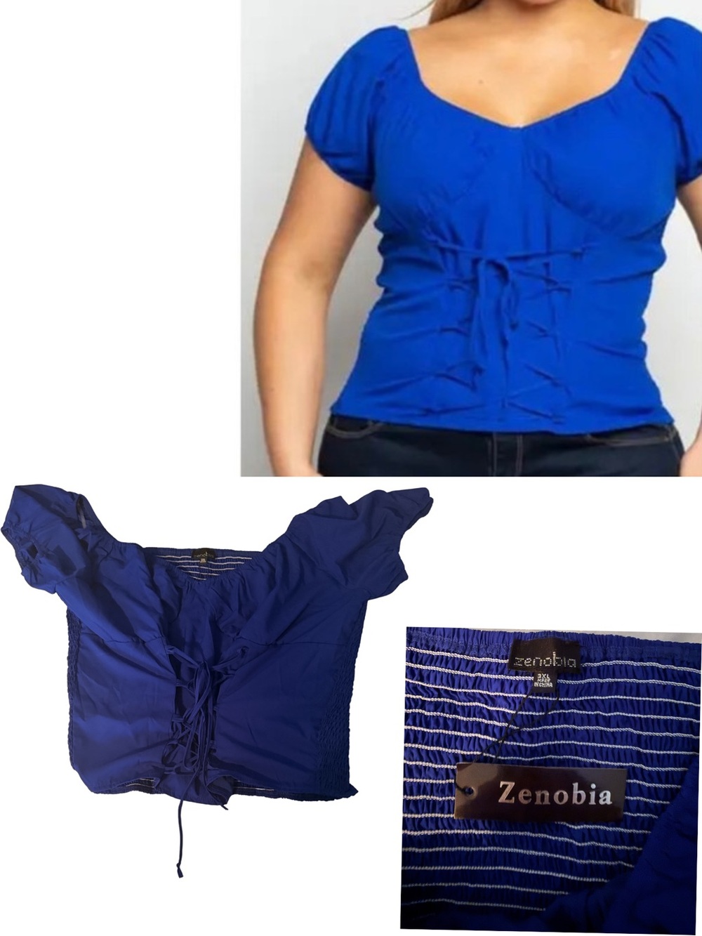 Zenobia Cobalt Blue Ruched Tie-Front Sweetheart Top